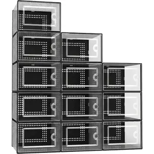 Ventilated Foldable Clear Shoe Organizer 12Pack Dustproof Stackable Shoe Storage Case Bedroom Shoe Holder Household Sundry Sorting Box