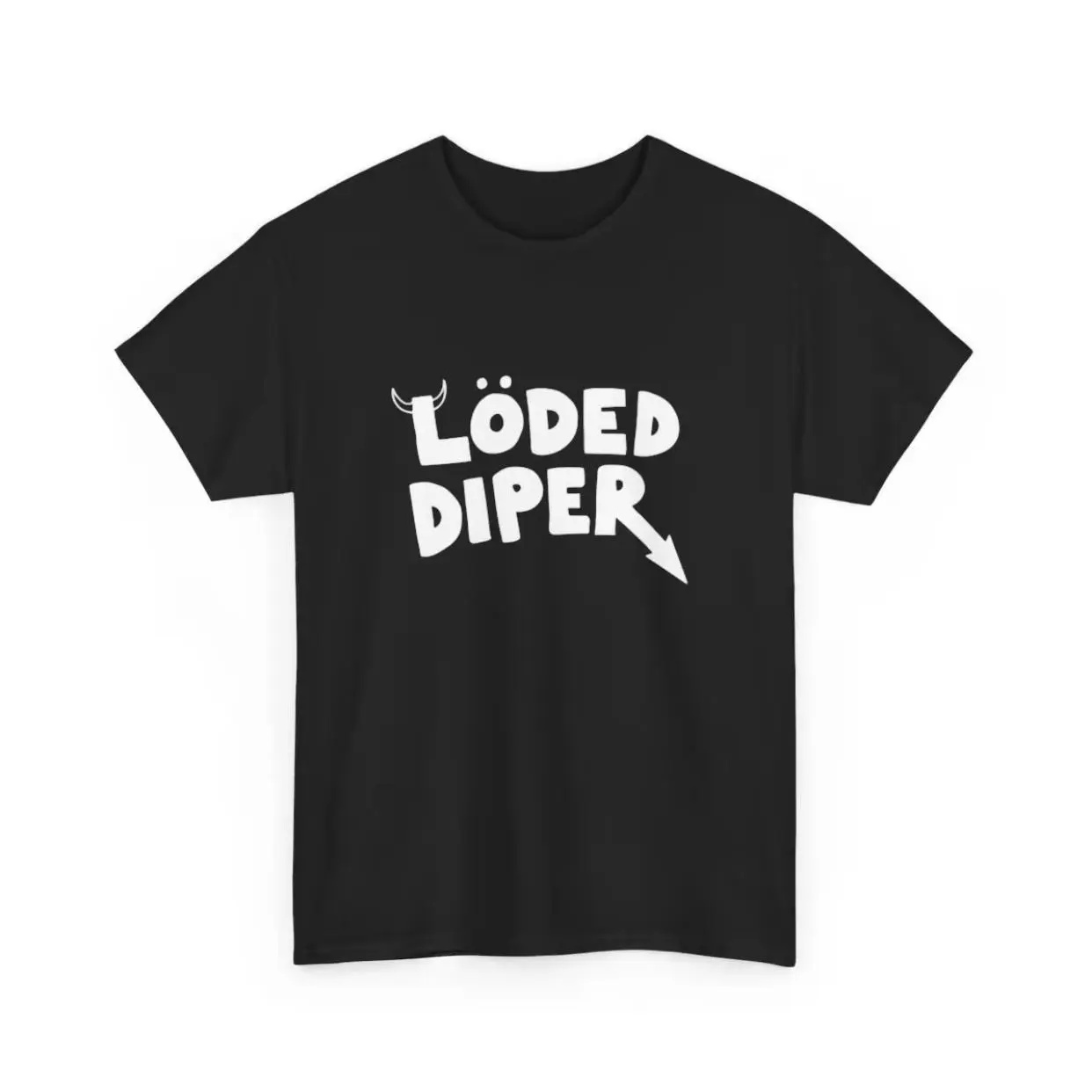Men's Loded Diper Letter Print T-Shirt, 100% Cotton Casual Graphic Tee, Cute Biker Style Short-Sleeve Round Neck Breathable Top, Pure Cotton, Cartoon