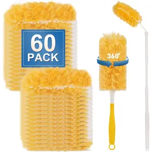 Heavy Duty Duster Refills, Disposable Dusters Kit for Cleaning Dusting Furniture Blind Ceiling Fan, Multi Surface 360  Duster(60)+3FT Extended Handle +1 Handle