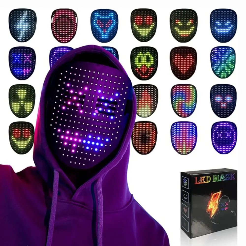 LED Mask with Gesture Sensing, USB Rechargeable Unisex LED Lighted Face Transforming Mask for Costume Cosplay Party Masquerade
