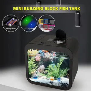 Creative Small Fish Tank Living Room Household Tabletop Ecological Goldfish Tanks with Led Light Mini Aquarium Table Decorations