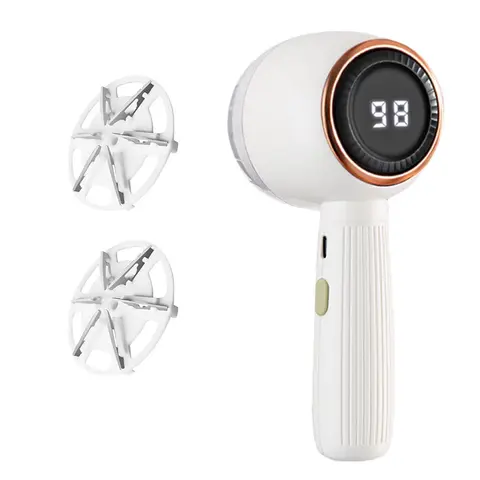 Rechargeable Fabric Shaver, 3-Speed Lint Remover with LED Display, Includes 2 Replaceable Stainless Steel 6-Leaf Blades (1 Free Extra), Efficiently Removes Fuzz, Lint Balls & Pills from Clothes and Sweaters, Christmas Gift