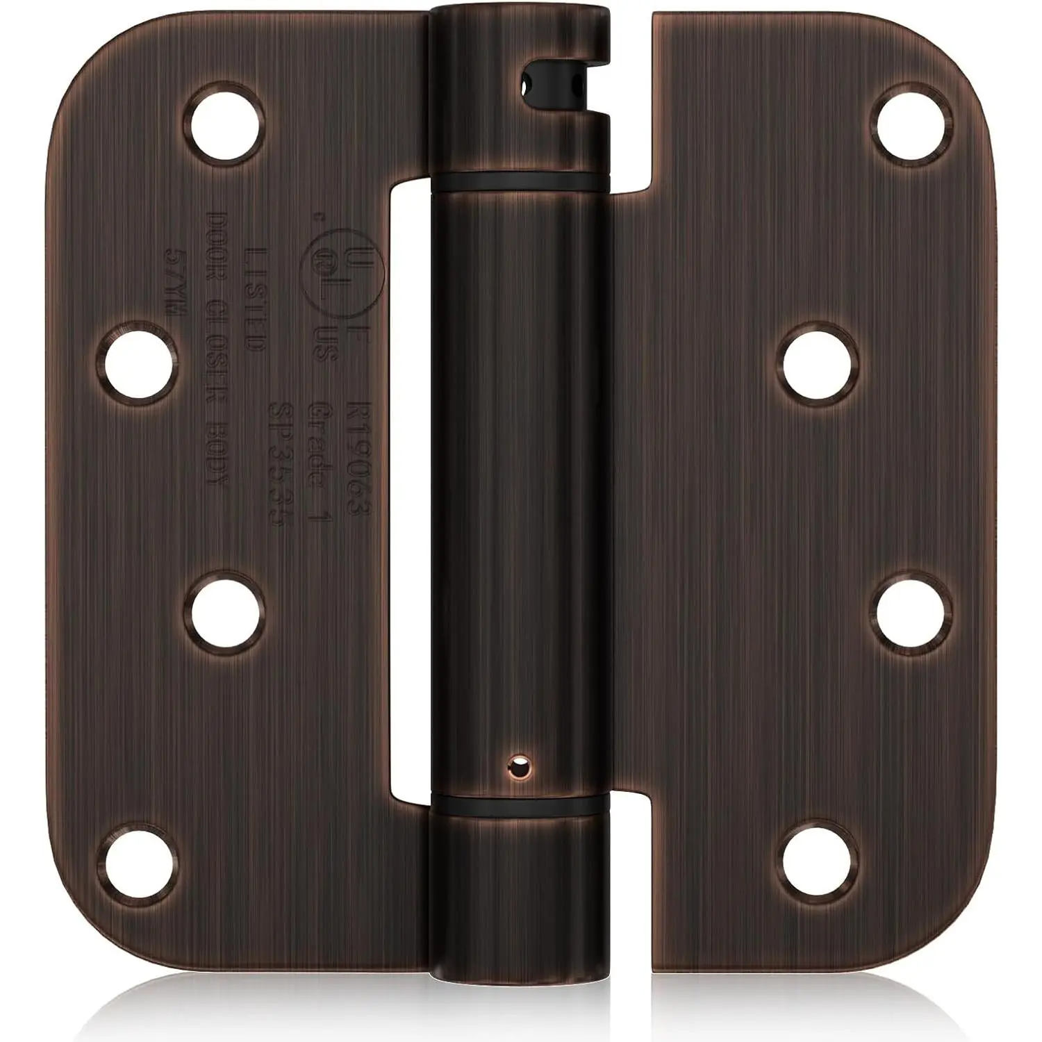 Self Closing Door Hinges 3 Pack Oil Rubbed Bronze Spring Loaded Hinges 4 Inch with 5/8" Radius Corner Adjustable Tension for Garage Exterior Door