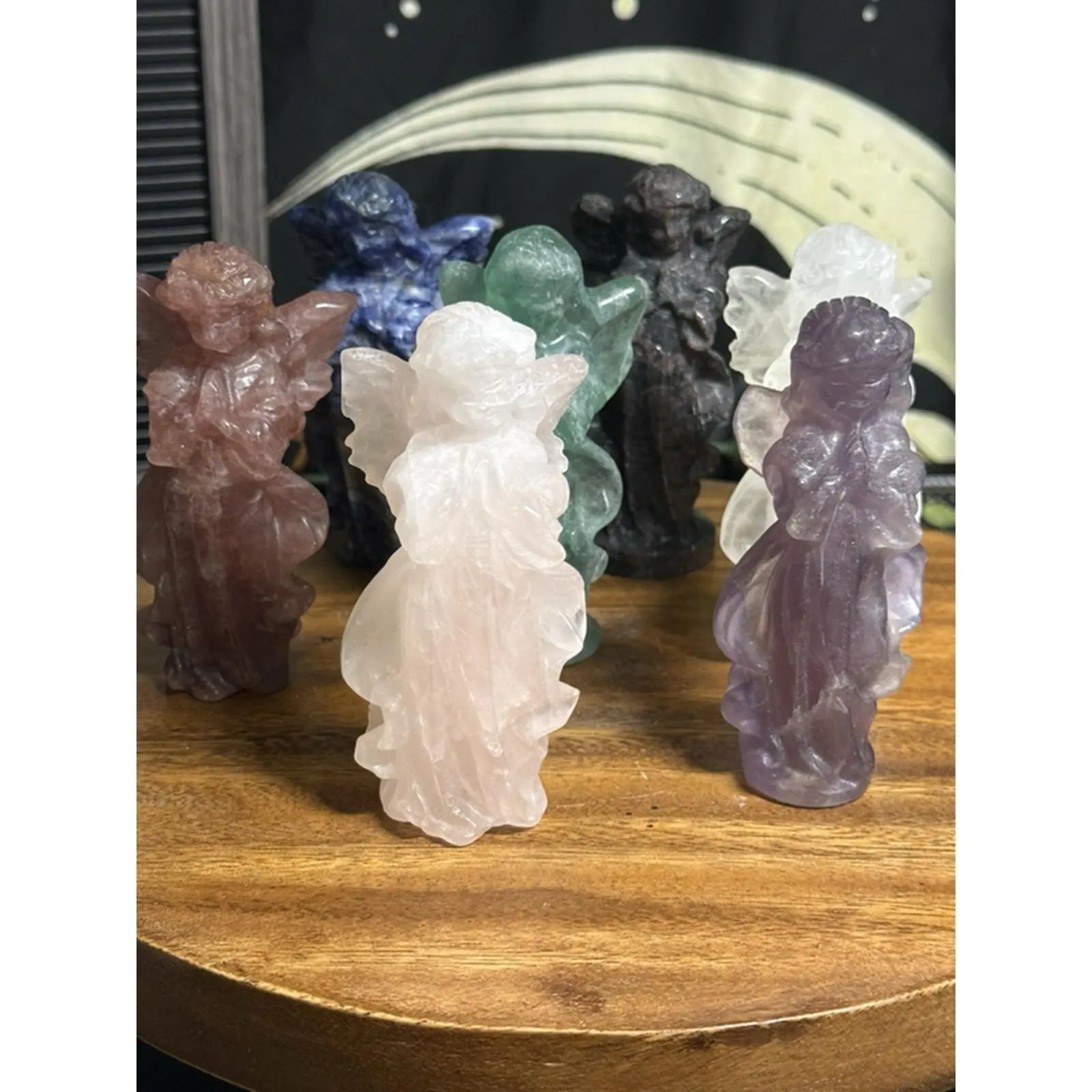 Crystal Angel Carvings 3.5” Natural Stone Angel Figurines Handcrafted Decorative Ornaments for Home Decor