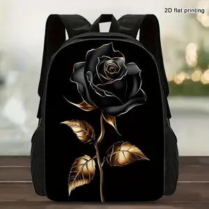 1pc Stylish And Elegant 2D Flat Print Backpack Featuring a Night Rose Design – a Sturdy Bag Suitable for Teenagers And Students, Equipped with Removable Straps, Ideal for Both Travel And School Use., for Teenager, For Teenager