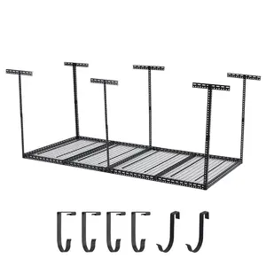 【GARVEE】4x6 FT Overhead Garage Storage Rack, Height Adjustable Garage Storage Organization Systerm,  Metal Garage Ceiling Storage Racks with 660lbs Weight Capacity, 6 Vertical Post（Black）
