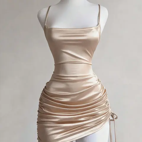 Women's Elegant Chic Fitted Ruched Backless Lightweight Fabric Dress, Spring & Fall Fashion, Perfect for Dates, Gatherings, Parties, Formal, Fitted Party Dress, Womenswear