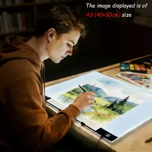 LED Drawing Board [A3/A4-Size] for diamond painting copy board, High transparency 3-level dimmable, Usb powered Portable Diamond Painting Light Board, suitable for copy, Paper Cuttings lightpad, anime painting office workstations, not rechargeable