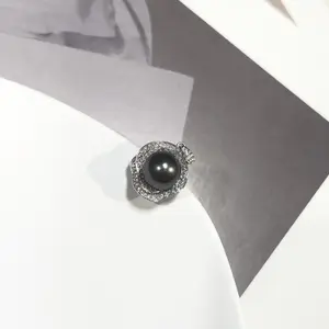 PEARLISM Shiny flower pearl pendant.Classic elegant design jewelry.Seawater Tahitian Black pearl pendant.Round pearl necklace pendant.Pearl jewelry.Pearl pendant.Gift for women.Christmas gift.Without chain-(9-10mm)-JSBP001