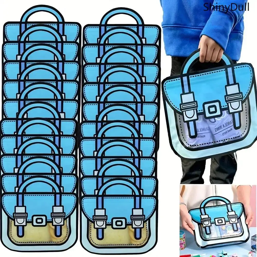 20Pcs Reusable Plastic Traditional Cartoon Backpack-Shaped Snack Bags with Handles, 7” x 8.25” Small 20bag Party Set, Water-Resistant, Stain-Resistant, Sandproof, Reuse for Events, Ideal for Party Favors, Outdoor Camping