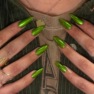 Luminous Almond Fake Nails with 1 Nail File & 1 Sticker Sheet & 1 Wooden Stick, 24pcs/set Removable False Nails for Women Girls DIY Nail Art, Effortless Press on Nails Manicure Set