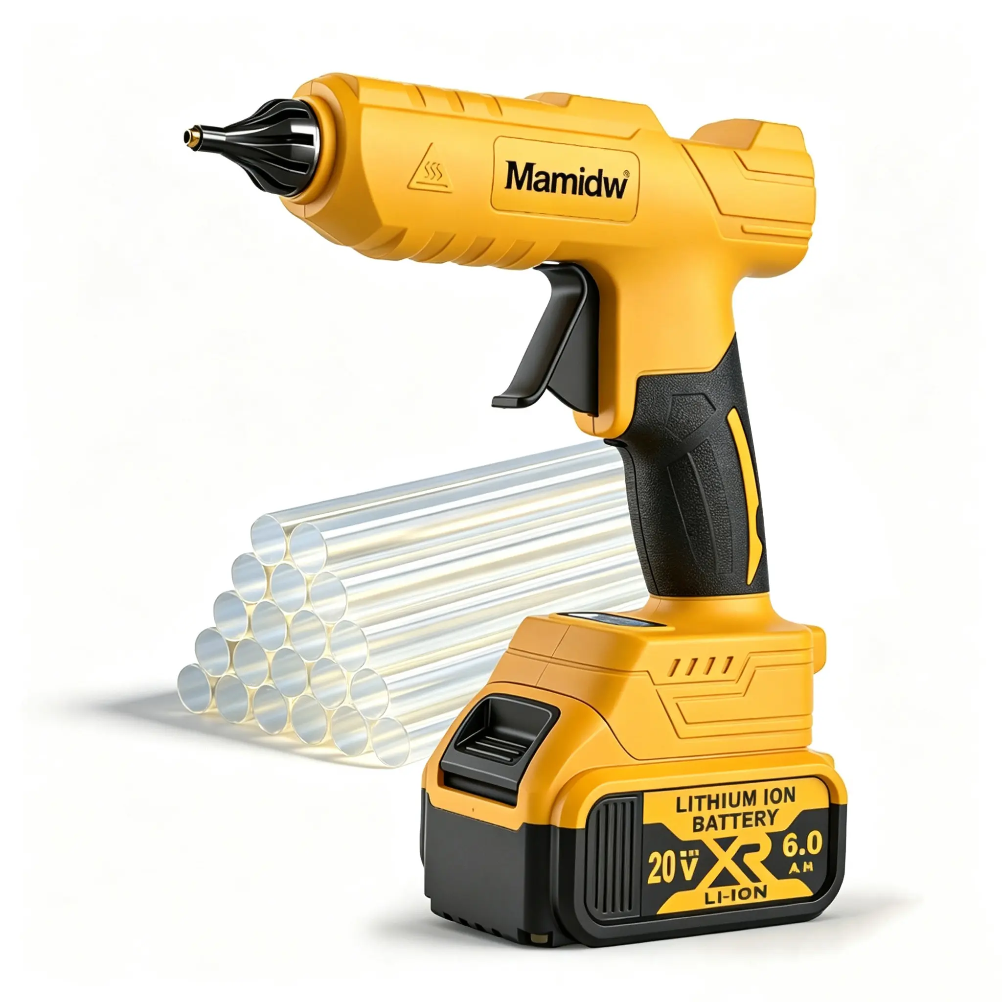 Cordless Lithium Ion Hot Glue Gun - Enhanced Safety, Dewalt 20V Replaceable Lithium Ion Battery Compatible (Battery Not Included), Greater Freedom of Movement, 20x11mm Hot Melt Glue Sticks Included for DIY, School Craft Activities, Home Repairs, Cordless