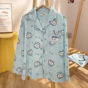 Kawaii Chiikawa Anime Pajamas Cartoon Usagi Hachiware Cute Girls Long Sleeves Long Pants Spring Autumn Student Home Clothes Set