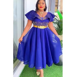 Plus Size African Wedding Party Dresses for Women 2024 New Dashiki Ankara Evening Gown Elegant Turkey Outfit Robe Africa Clothes