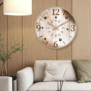 Vintage Colored Wall Clock Punk Imitation Wood Grain Design Quartz Movement Living Room Study Office Analog Clock Gift