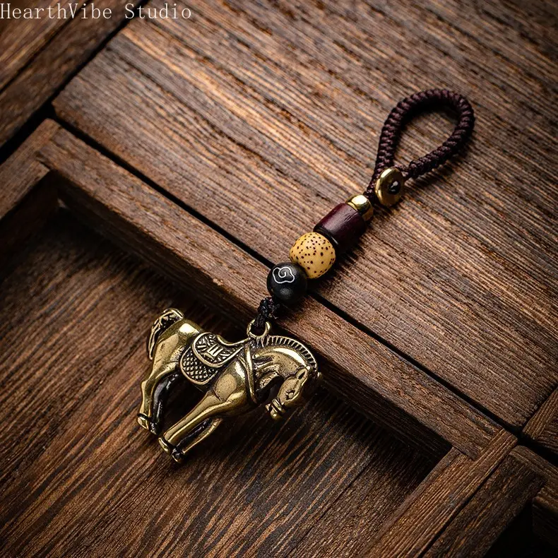 Unisex Chinese Zodiac Horse Keychain Charm - 1pc Golden Animal Motif Pendant with Black Cord, Good Luck Talisman for Car Keys, Birthday Gifts, Keychain Charms, Animal Motif Keychains