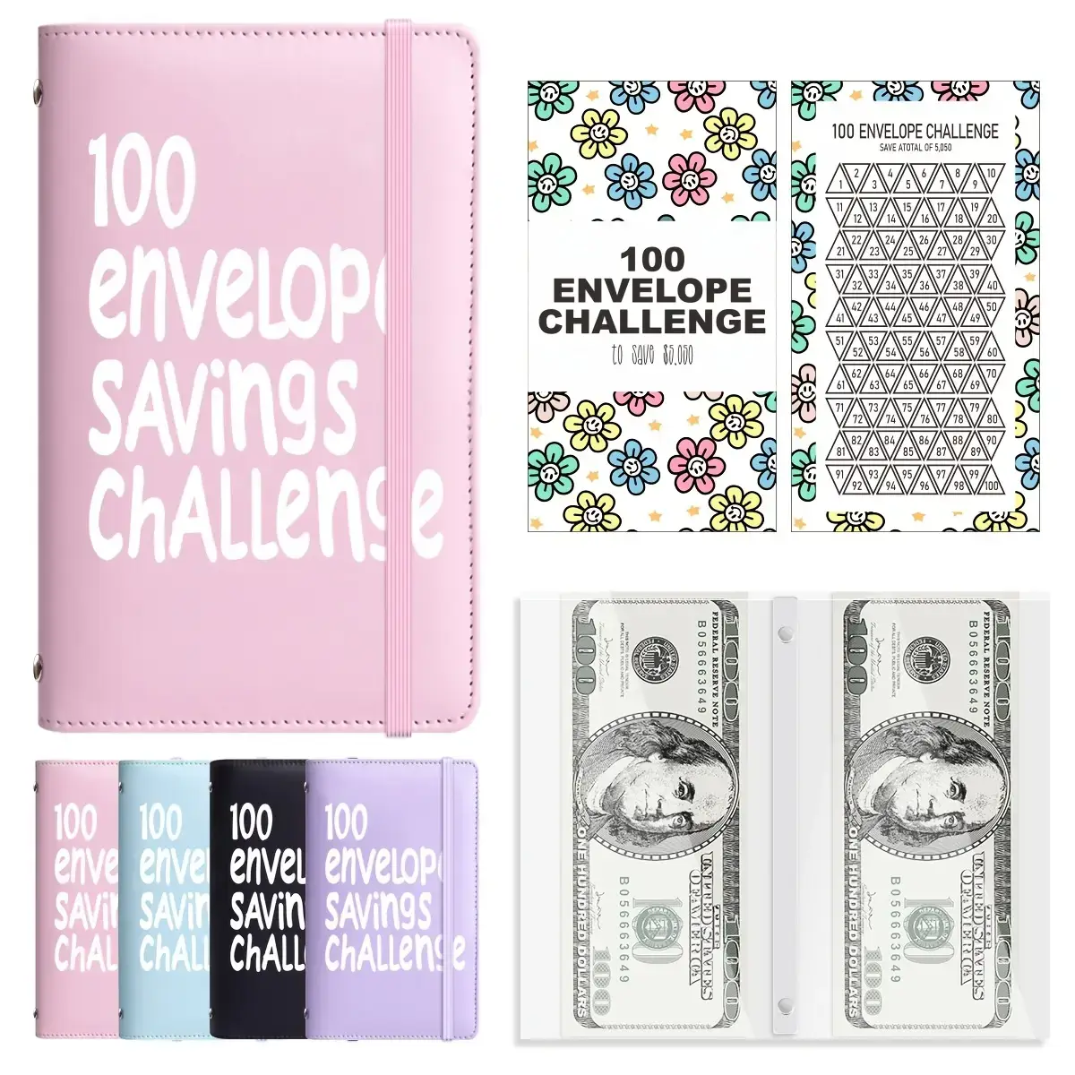 100 Days Money Saving Challenge Coin Envelope Budget Storage Book - Binding Covers With Daily Savings Tracker, Habit-Forming System, And Cash Savings