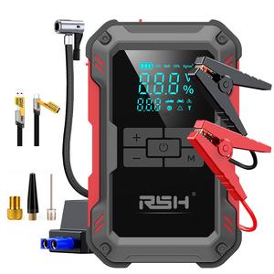 【Father's Day Gift】RSH 15000mAh Ultra-Safe Jump Starter – Starts all 12V battery vehicles. Features 150 PSI air compressor, 18W fast charging, tire pressure check, and LED light. Includes jumper cables, air hose, storage bag, and 4-in-1 charging cable