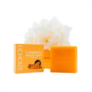 UCHOIZE 3PCS 300G Turmeric & Kojic Acid Handmade Soap, Kojic Acid Soap, Soap Body Care Body Wash Lemon Flawless Organic