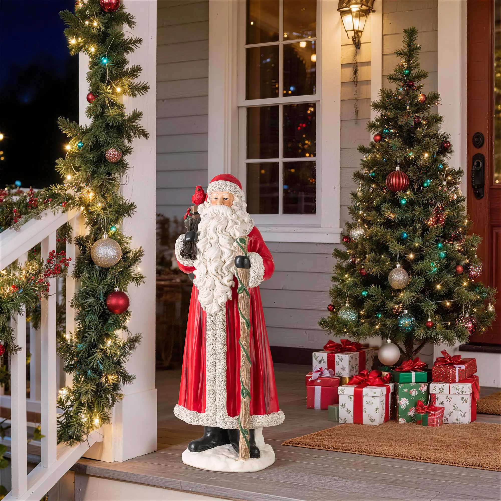 Glitzhome 27.5"H MGO Traditional Christmas Santa Porch Decoration, Festive Ornaments, Holiday Gift with Cardinal Accent
