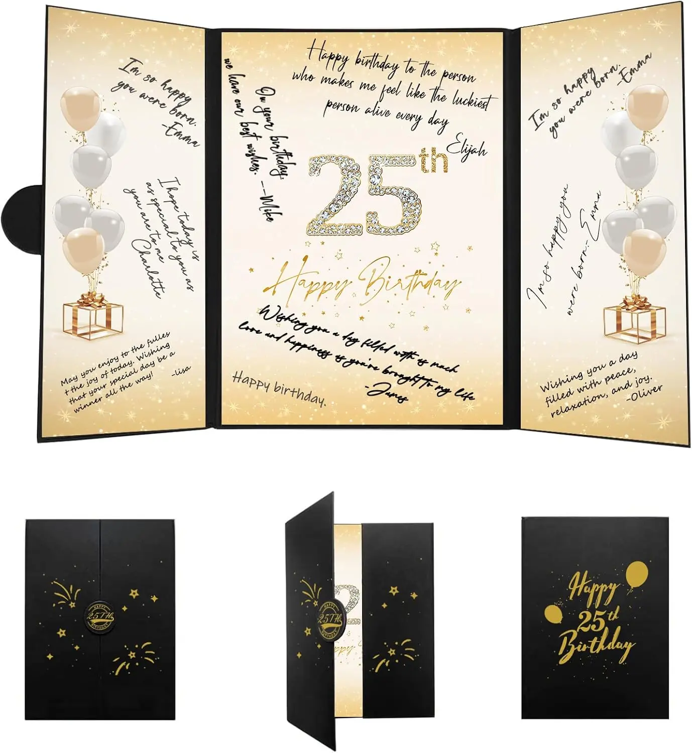 25th Birthday Decorations for Men or Women, Creative 25th Birthday Guest Book Alternative, Black and Gold 25th Birthday Signature Book 18 x 12 inch, Great 25 Birthday Gifts