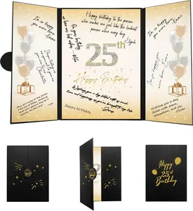 25th Birthday Decorations for Men or Women, Creative 25th Birthday Guest Book Alternative, Black and Gold 25th Birthday Signature Book 18 x 12 inch, Great 25 Birthday Gifts