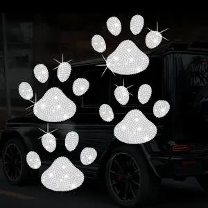4pcs sparkling Dog Paw Print Rhinestone Car Decal - Multicolor Glass Bling Sticker for Vehicle Interior, Fits Various Models, Cute Car Accessories