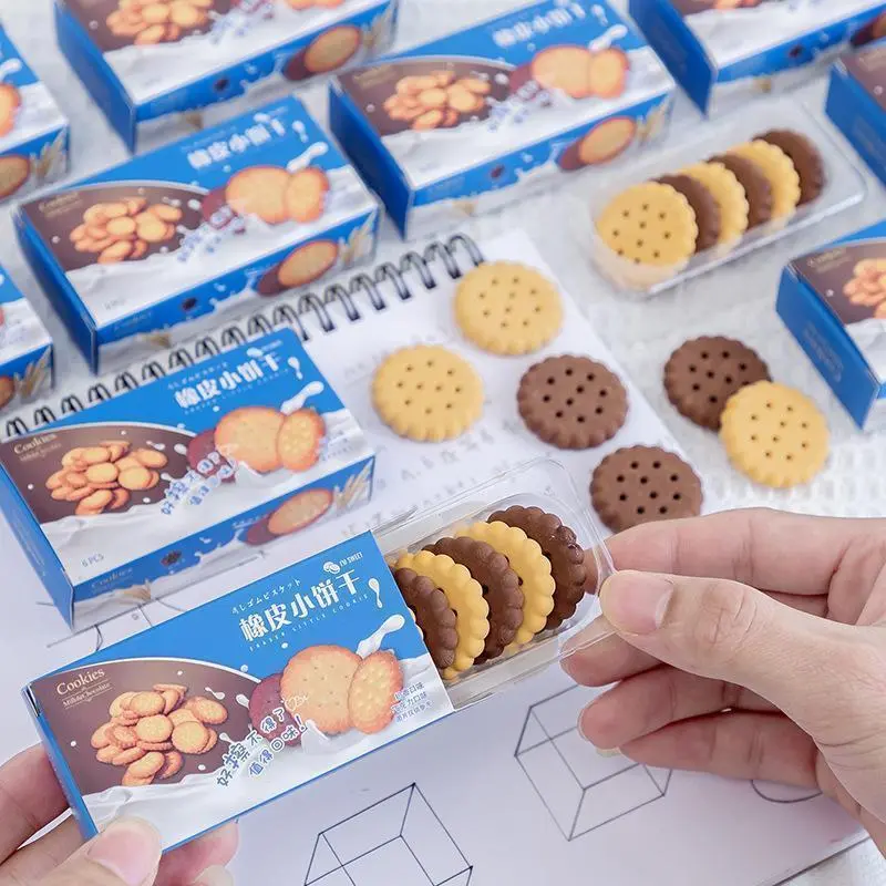 6-Piece Cute Kawaii Creative Biscuit & Cake Eraser Set with Box, Novelty School Supplies for Lovers of Stationery, Classic & Novelty Toy Rubber Erasers