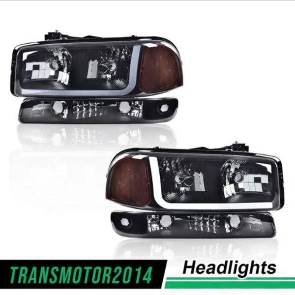 G-PLUS LED Car Headlights Kit for 1999-2007 GMC Sierra, 00-06 Yukon XL Trucks, Bolt-On Direct Plug-In Pair with DRL + Signals, Smoked Lens Driver & Passenger Side Assembly, Classic Fitting