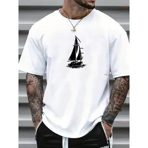 Men’s Minimalist Sailboat Graphic T-Shirt, Casual Short Sleeve Crew Neck Tee, Simple Ocean Boat Print Design, Lightweight Breathable Fabric, Everyday Streetwear Top for Spring Summer, Relaxed Unisex Fit