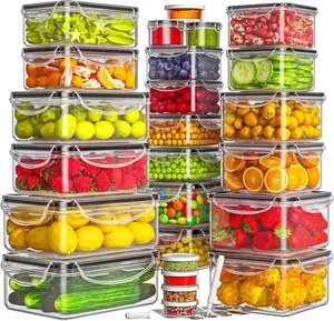 50PCS Food Storage Containers Set with Lids (25 Containers & 25 Lids), Airtight Food Containers Fridge Reusable Meal Prep Containers for Lunch , Plastic Kitchen Storage Containers with Labels & Marker Pen Silicone Lid Square Round Rectangular