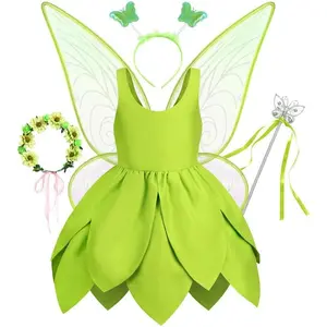 Princess Fairy Costume for Girls,Green Dress with Wings Accessories,Baby Toddler Girls' Halloween Costume Outfit