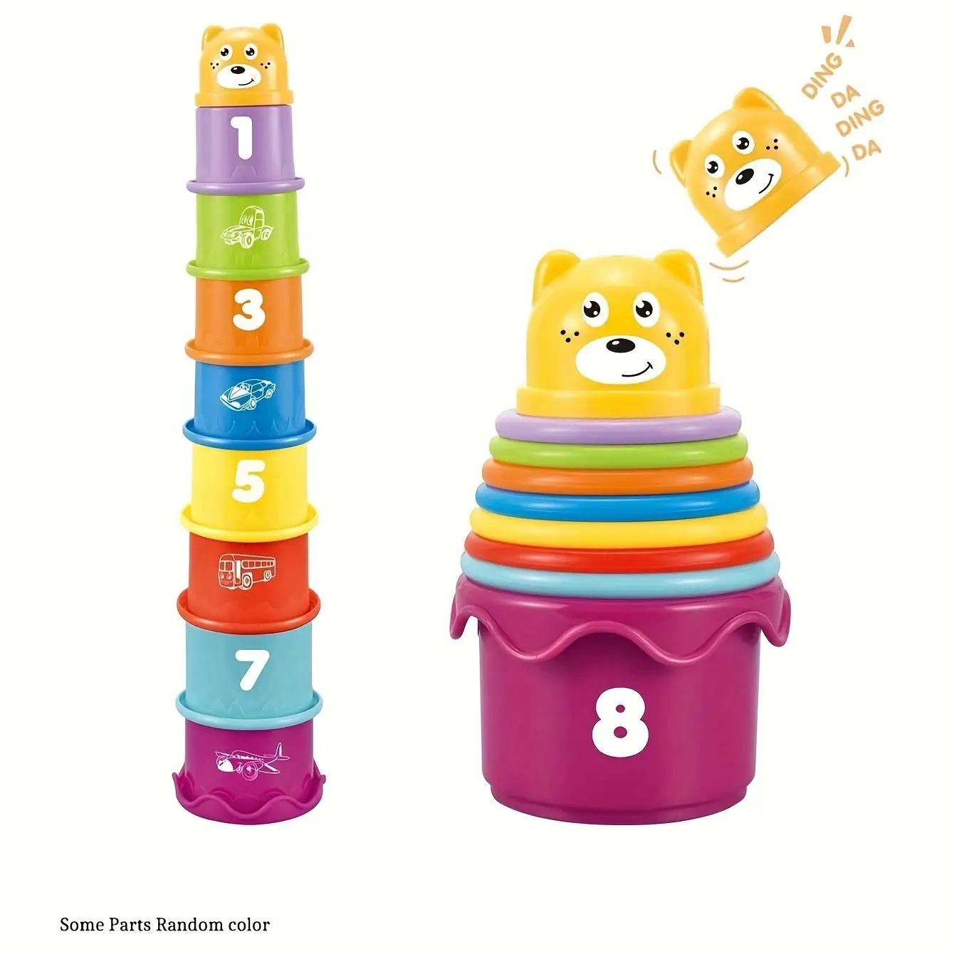 Baby Stacking Cups Toy, 9 Counts/set Sensory Partly Random Color Round Nesting Cups with Rattle, Creative Montessori Toys for Gifts, Toys