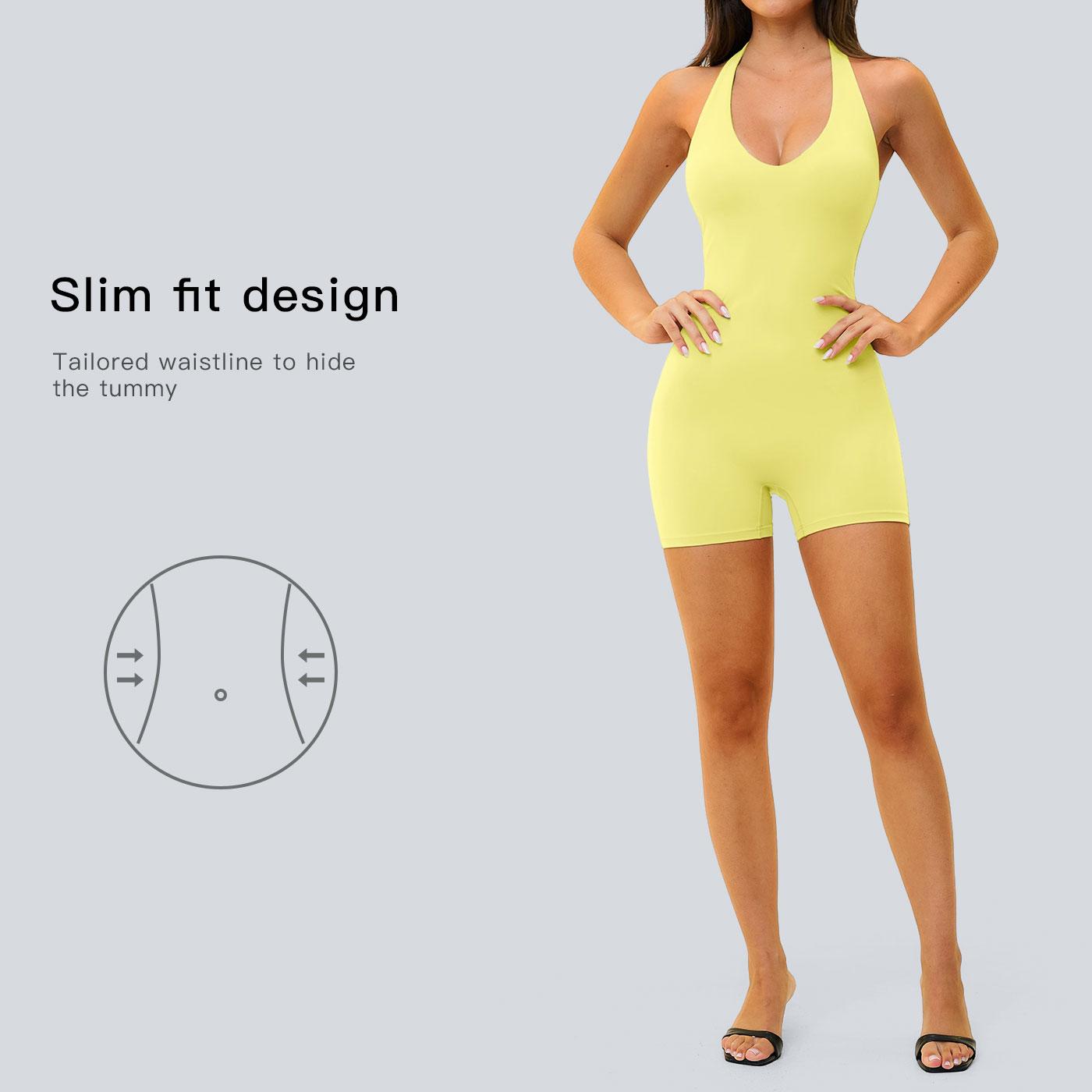 TENWOLF Women's Halter V-Neck Romper, Stretchy Shaping Yoga Jumpsuit with Slim-Fitting Butt-Lifting Shorts for Workouts, Stretchy Sports Outfit, Activewear Jumpsuit, Gym, Rompers For Women, Female, Sportswear Jumpsuits, Training Jumpsuit