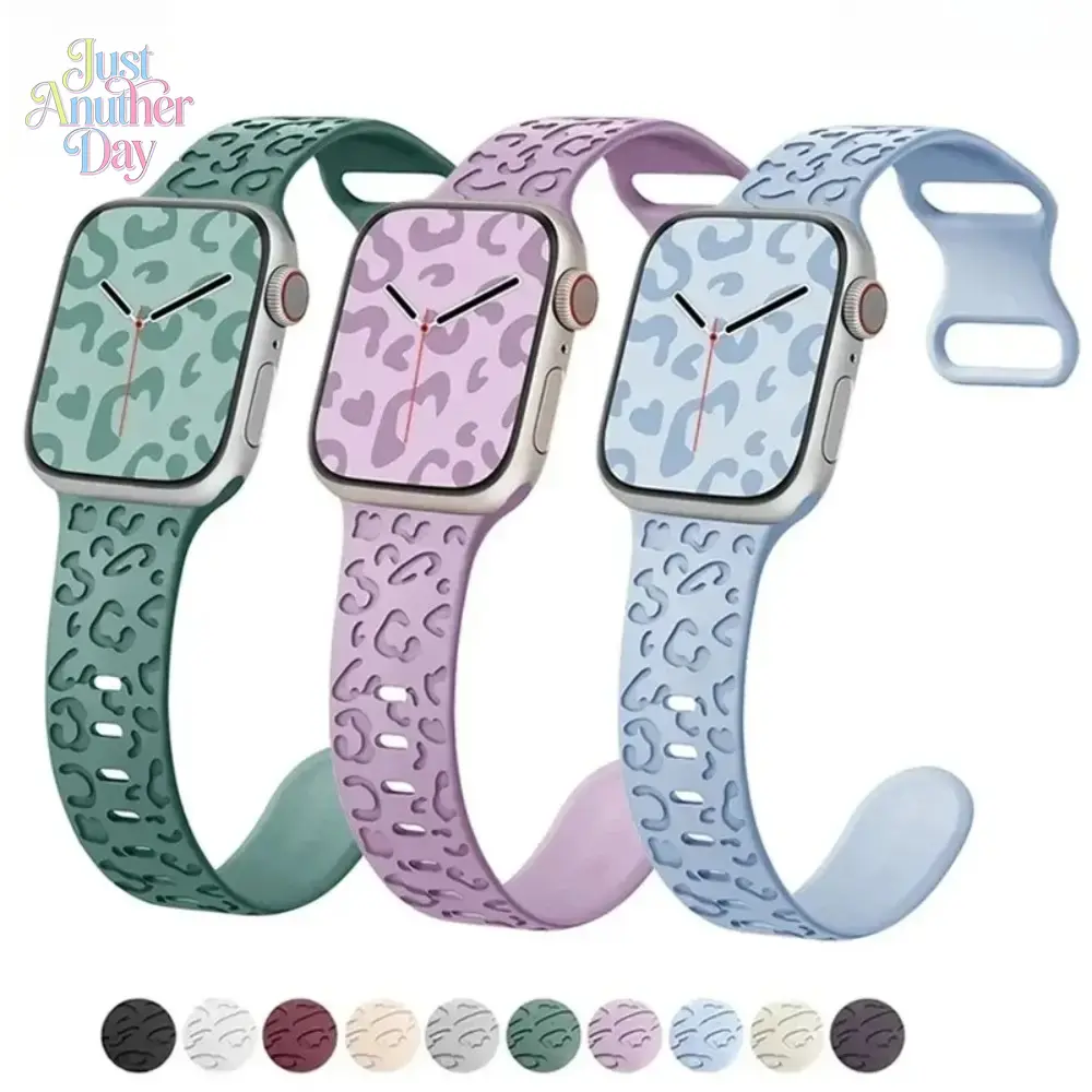 Engraved Leopard Silicone Apple Watch Band – Sport Strap (38–49mm, Series & Ultra)