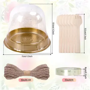 50 Sets Cupcake Container with Mini Wooden Spork, Rope, Clear Lids - Dessert Cups for Sandwiches, Cookies, Sushi (4sizes)- Perfect for Birthdays, Weddings, Graduations, Christmas, Halloween - Ideal Gift for Party Hosts & Bakers Box Disposable Cream Dome s
