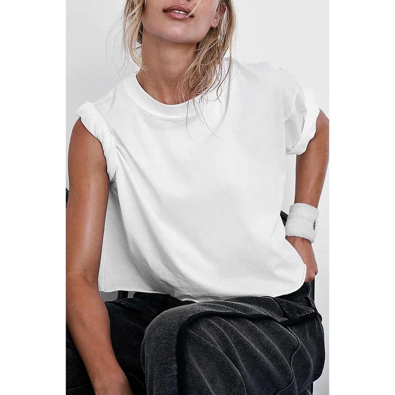 Women's Oversize Workout Crop Tops Casual Short Sleeve Drop Shoulder Boxy T-Shirts Roll Hem Basic Loose Running Tees