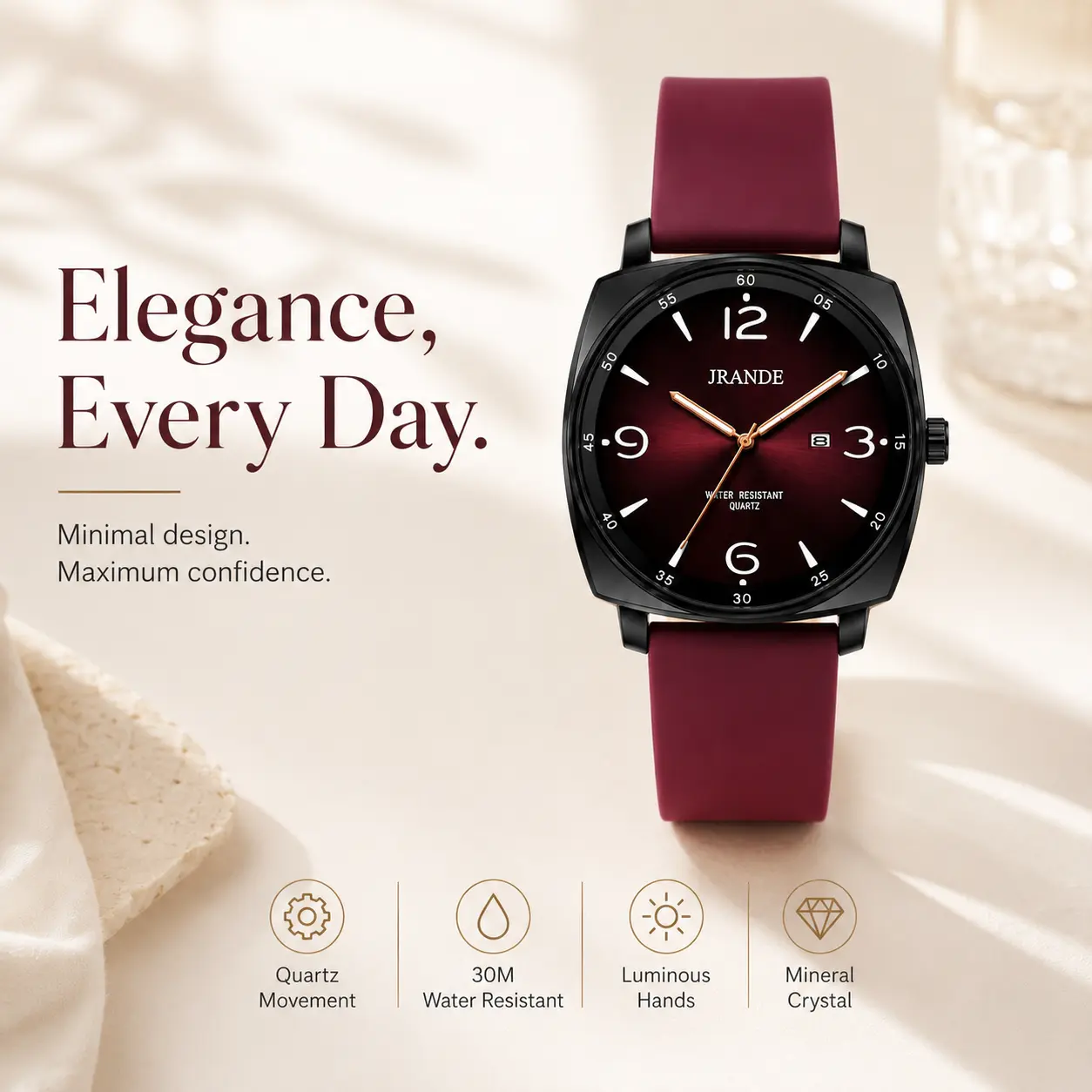 Luxury Minimalist Women's Watch | Waterproof Quartz Watch | Luminous Hands | Elegant Fashion Wristwatch for Everyday Wear & Gift for Her