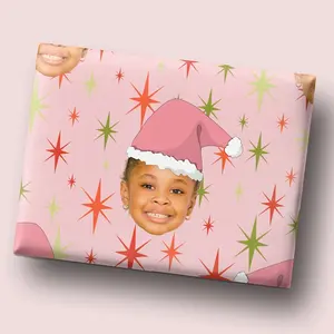 Custom Face Wrapping Paper Personalized Retro Pink Elf Wrapping Paper Christmas Customized Photo Gift Wrap and Craft Paper