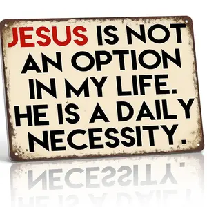 Jesus Is Not an Option Daily Necessity 12x8 Inch Aluminum Metal Sign - Inspirational Christian Wall Decor for Church, Prayer Room, Bedroom, Entryway - Retro Tin Sign Gift for Christians, Faithful Believers and Religious Home Decor Enthusiasts