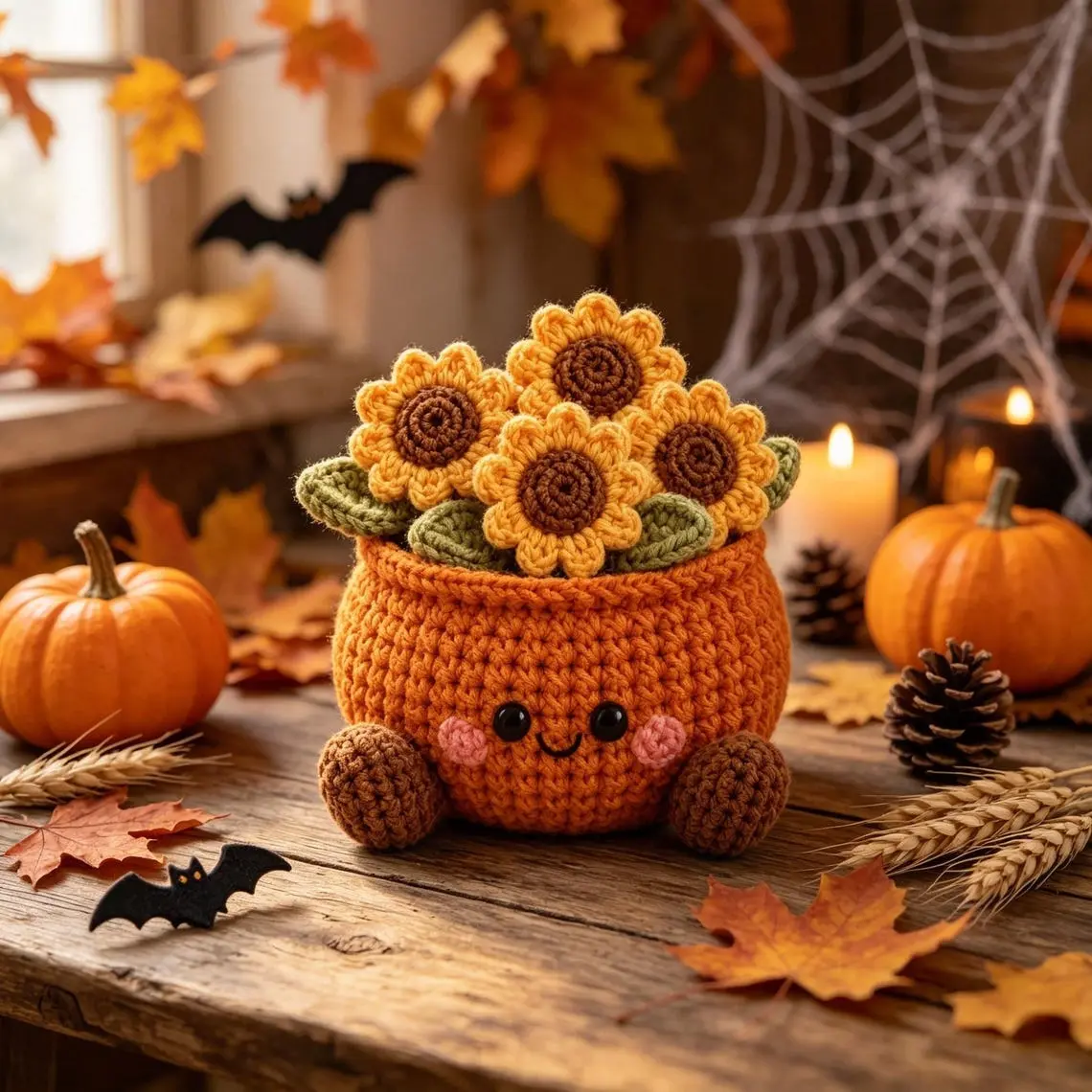 Crochet Pumpkin Basket Pattern, Fall Harvest Amigurumi, Halloween Pumpkin Crochet Decor, Handmade Flower Basket, Autumn Home Decor, Crochet Gift