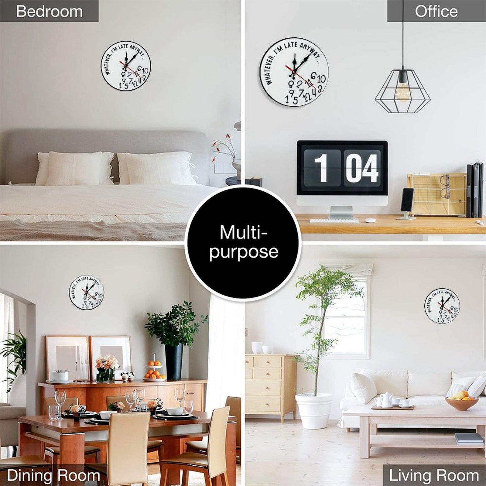 Funny Sarcastic "I'm Late Anyway" Wall Clock | 12in Silent Sweep Movement Novelty Gag Gift, Humorous Office Decor, Ideal for Home, Dorm, Man Cave, Battery Not Included