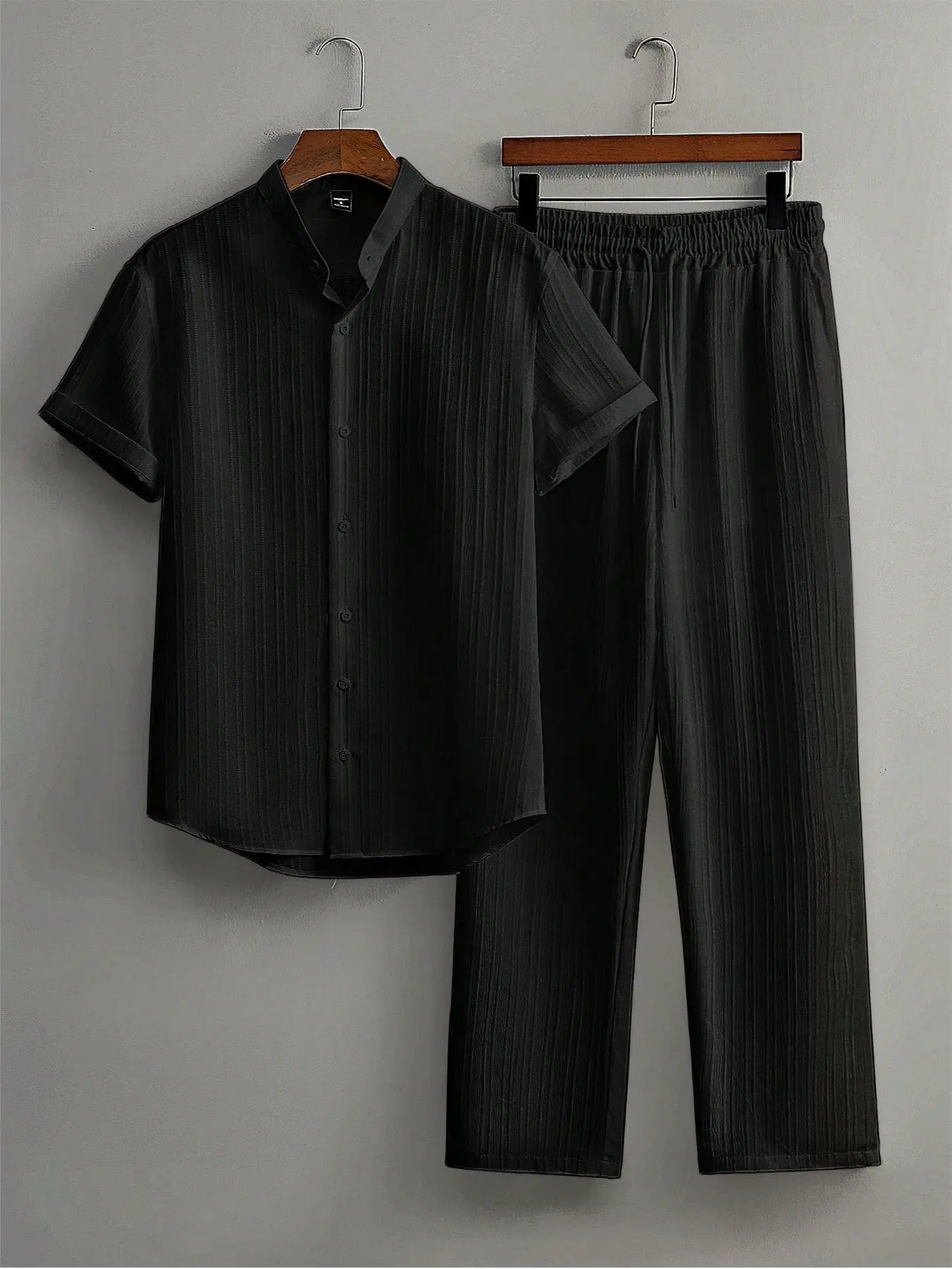 Men's Casual Sport Set, Button Shirt and Solid Long Pants, Elegant, Ideal for Outdoor Activities, Perfect Gift