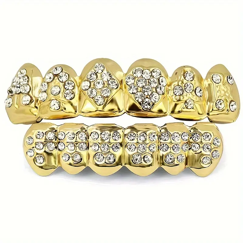 Street Style Playing Card Tooth Gem, Gold Plated with Zircon Stones, Hip Hop Body Jewelry for Men on Copper Base, Tooth Gems, Playing Card Shape, All-Year Fashion Accessory, Street Casual, Daily Wear, Hip Hop Look, Artificial Zircon, Everyday Use, Hallowe