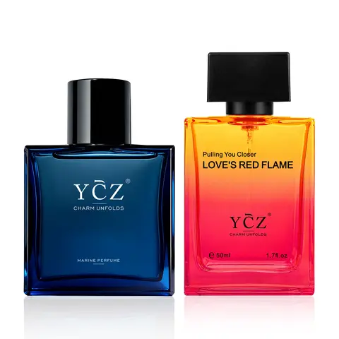 [YCZ] Men's Attraction Duo | 2 × 50 mL | Midnight Marine Perfume & Love's Red Flame | Date Night & Going Out Scents for Men | Fresh & Bold Fragrance Set | Long Lasting | Vegan & Cruelty-Free
