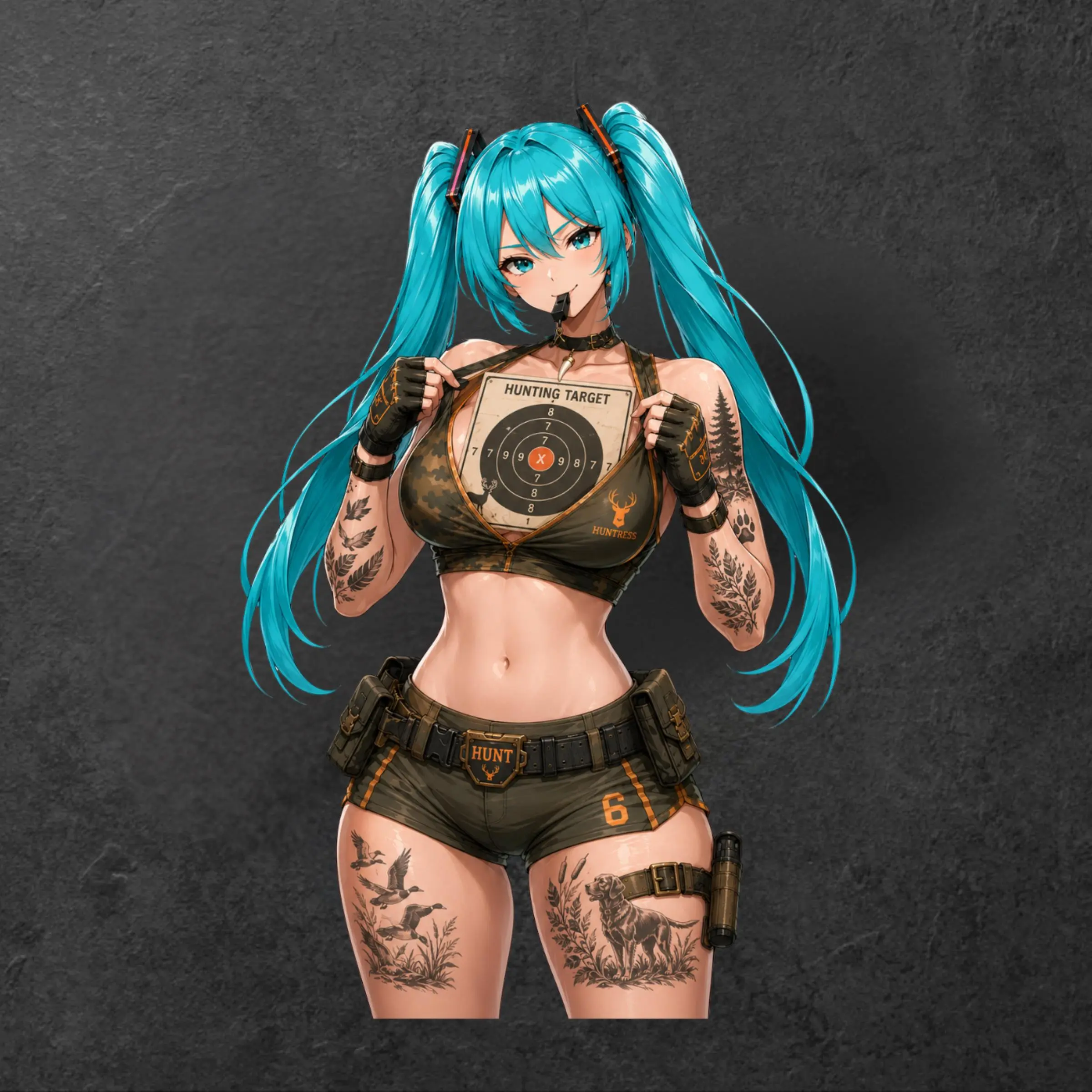 Blue Twin Tail Huntress Sticker, Tactical Anime Hunting Target Decal, Outdoor Camo Hunter Girl Sticker for Car Laptop Tumbler