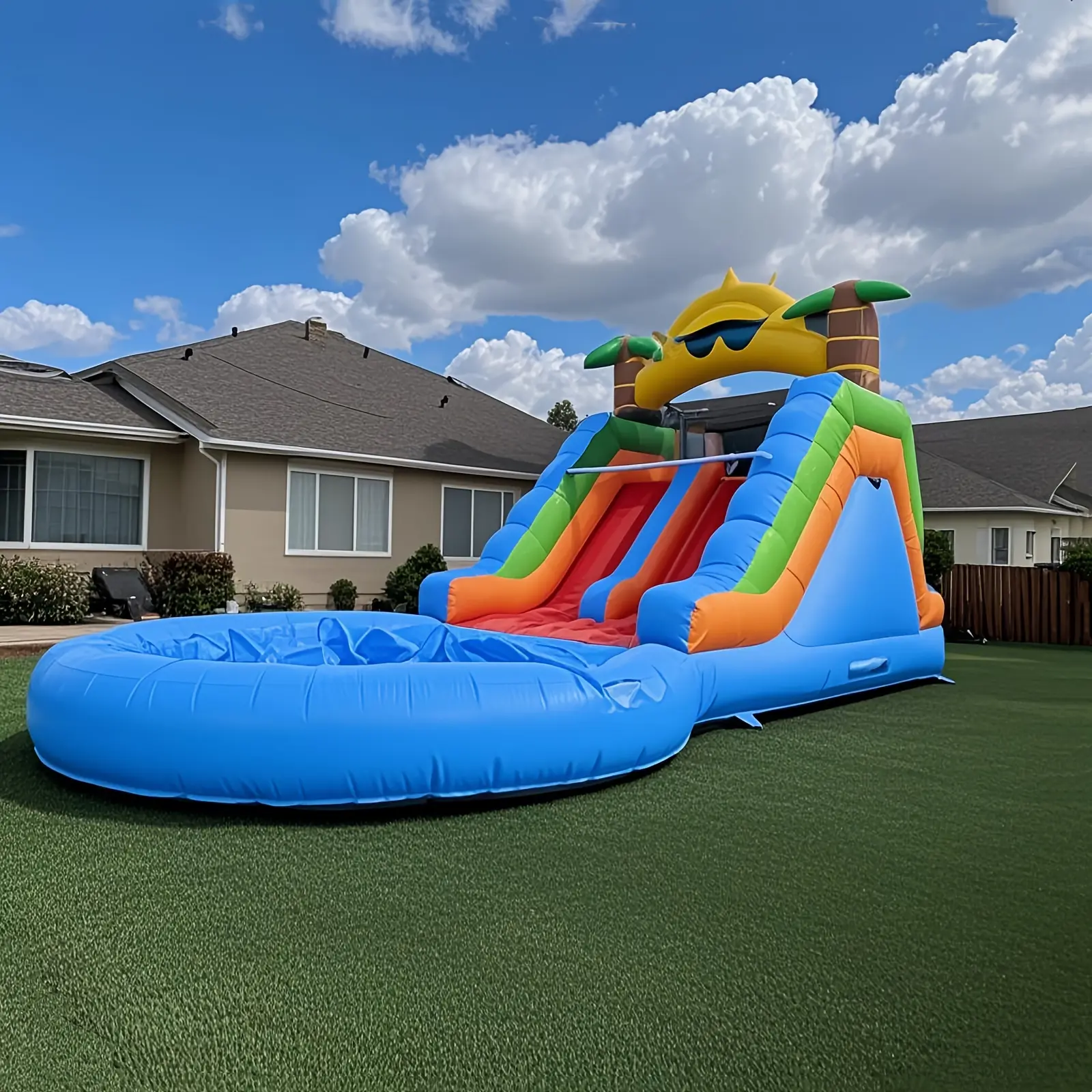 [Summer] Large Inflatable Pool, 22.5FT(L) Adult Inflatable Slide/with 950w Blower/ 100% PVC Commercial Bounce House Slide, 2 Slides And Larger Splash Pool, Big Climbing Wall for Commercial Use Backyard Outdoor Fun