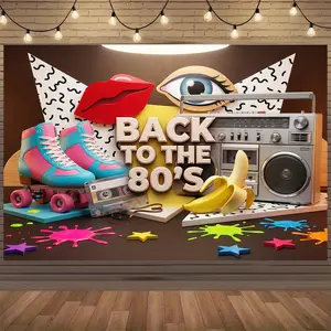 Back to The 80's Party Banner Backdrop Decorations Supplies for Photography Background