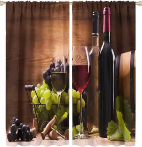 Wine Kitchen Curtains 2 Panels,Glasses of Red and White Wine Served with Grapes on A Wooden Background Living Room Bedroom Window Drapes Decor Great for Living Rooms and Bedrooms 63x72in