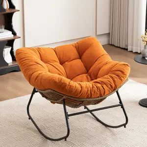 Rocking Chair, Chenille Upholstered Accent Chair, Outdoor Rocking Chair, Patio Egg Rocking Chair, Indoor Papasan Chair, Rattan Wicker Lounge Chair, Modern Royal Chair for Bedroom, Living Room, Porch, Garden,Lawn hanging  egg  chair